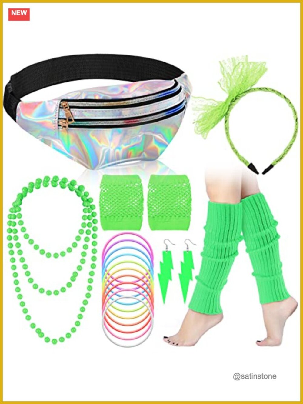 19pc 80s Costume Accessory Set Fanny Pack Leg Warmers Fishnet Gloves